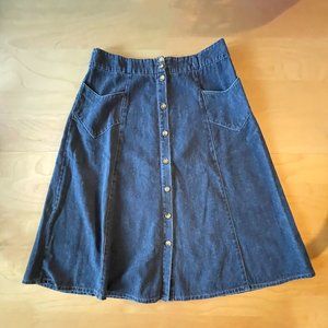 Large Loup Anthropologie Denim Blue Jean Button up Midi Skirt